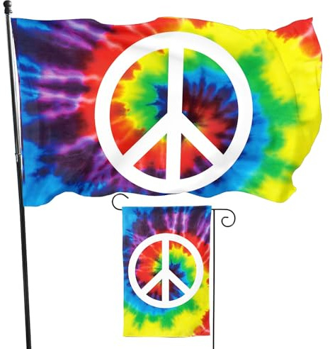 Lyiukz Peace-Zeichen Batikflagge, 90 x 150 cm, doppelseitig, Hippie-Flaggen und Gartenflaggen, 30,5 x 45,7 cm, Weltfriedenszeichen, Outdoor-Banner, Hof, Innendekoration, UV-beständig, lichtbeständig