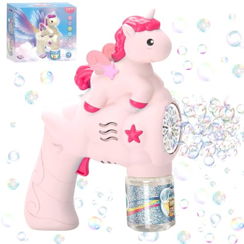 Automatische Seifenblasenpistole, Einhorn Seifenblasenmaschine für Kinder mit Seifenblasen Nachfüllflasche, Seifenblasen-Pistole, Bubble Gun Machine, Machine Gun für Kinder für Geburtstag Hochzeit