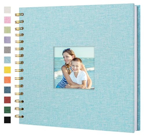Hiwhy Scrapbook Fotoalben Leineneinband 20,5x20,5 cm 40 Seiten Hardcover Kraft Weiß Seiten Erinnerung Scrapbooking Buch für Hochzeit Reise Baby Dusche Gästebuch, Hellblau