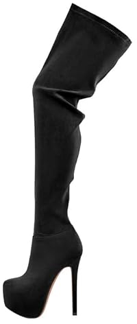 blingqueen Damen Overknees Stretch Stiefel Plateau Stiletto Boots mit Reißverschluss Schwarz 39 EU