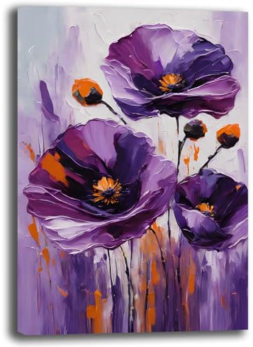 printerland Quadro Moderno Soggiorno FIORI viole Astratto Quadri moderni da Parete XXL grande Stampa su tela Canvas Decorazione Murale muro Arredo Camera da letto Cucina (10, 70x100 cm)