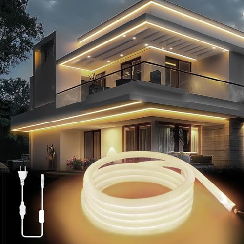 KSIBNW LED Strip Streifen Neutralweiß 230V, 20M Neon LED Strip Innen IP65 Wasserdichte 320° Glühen LED Band Aussenbereich Mit Netzteil Lichterkette Lichtband DIY Flexible für Zimmer Deko, Küche, Party