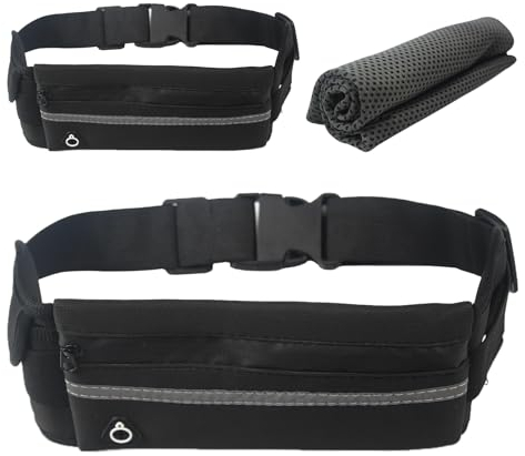 2 Pcs Laufgürtel für Handytasche Joggen, Bauchtasche Wasserdicht Herren Damen Sport, Elastischer Laufgürtel Handy, Lauftasche Jogging Tasche für Laufen Joggen Zubehör Running Belt（Schwarz）