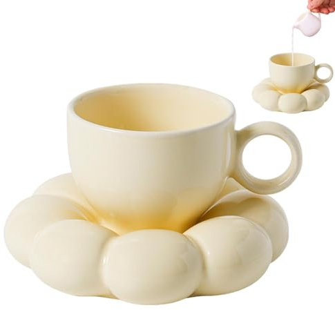 Taza de café con forma de flor, taza de té con forma de flor, taza de té con platillo, taza de té con diseño de y platillo para protección de escritorio para beber caliente, bonita taza de