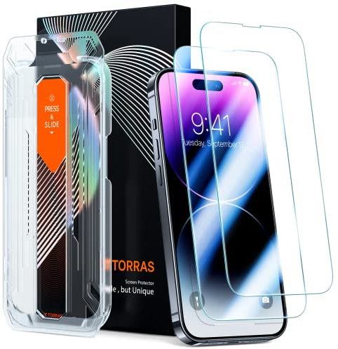 TORRAS for 16 Pro Screen Protector Military Shatterproof [Full Screen Tempered Glass] [9H Anti-Scratch] [No Bubbles No Dust] Durable Screen Protector for 16 Pro Glass 2 Pack