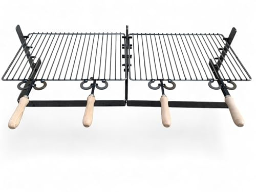 Griglia in ferro regolabile su più altezze, bistecchiera con manici in legno, per barbecue e camino per carne pesce verdure (80x36 cm)