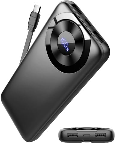 Power Bank 10000mAh, Battery Pack Phone Charger 3A Fast Charging with Built-in Cables, USB-C in&out Portable Charger with 4 Outputs & 2 Inputs Compatible with iPhone 16/15/14/13/12, Samsung, Xiaomi