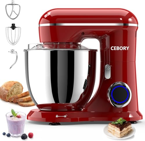 CEBORY - Mezclador eléctrico 3 en 1, tazón de 6 cuartos de galón y 10 velocidades, los mezcladores de alimentos domésticos incluyen gancho para masa, batidor y batidor, mezclador de pan para hornear y