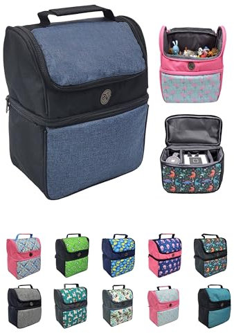 BambiniWelt Kinderrucksack für Hörwürfel – Tasche für Toniebox & Tigerbox Touch, Platz für bis zu 25 Tonies, Innenfächern, Netzfach & Schultergurten (Modell meliert blau)