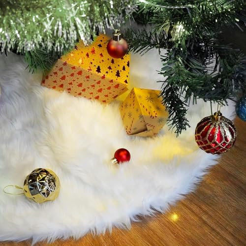 Christmas Tree Skirt, JingZhouYang 47.5/122cm White Soft Faux Fur Xmas Tree Mat Skirts For Xmas Party And New Year Party Decor