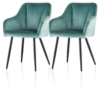 TUKAILAI Esszimmerstühle 2er Set aus Samt,Küchenstuhl Polsterstuhl Armlehnstuhl mit Armlehnen,Rückenlehnen,weiche Sitzpolster,Metallbeinen,Modern Sessel für Küche Esszimmer Wohnzimmer,Türkis