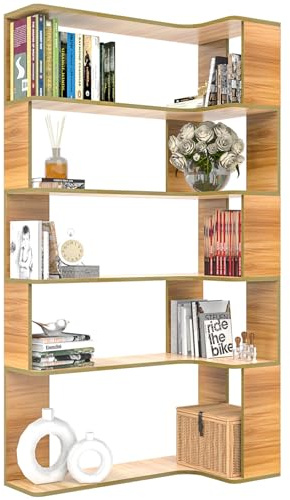 HaodaCulture Bücherregale, Eckbücherregal, 5 Etagen, Büroregal, Freistehend, Dekoregal, zur Präsentation, Raumteiler Regal mit Kippschutz, Modern, für Wohnzimmer, Schlafzimmer 90x48x169cm
