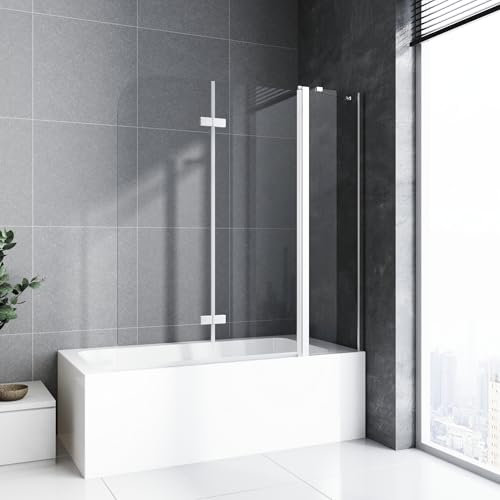 Duschwand für Badewanne mit Stabilisator und Festteil 2 teilig faltbar 150 x 140 cm Badewannenfaltwand Duschtrennwand 6mm Nano Glas Duschabtrennung Badewanne