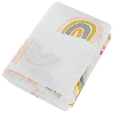 KAKU NANU Baby Pucktuch Babydecke Musselin Spucktücher 100% Baumwolle 110x120 cm,Dünne Atmungsaktive Mullwindeln Baby Wickeltuch für Neugeborene Junge und Mädchen Regenbogen