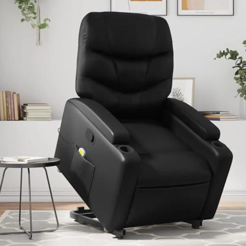 Homgoday Massagesessel mit Rückenlehne und Massagefunktion, Schwarz, Kunstleder, Massagesessel, Relaxsessel, Massagesessel für den ganzen Körper, Modell 3204665