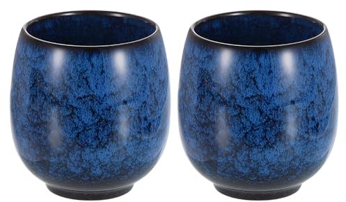 sourcing map 2pcs Chinese Ceramic Teacups 5.75oz Traditional Gong Fu Tea Set Ceramic Mate Teacup Japanese No Handle Small Coffee Cup for Mate Tea Coffee Wine Drinks, Dark Blue