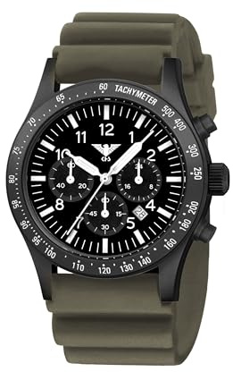 KHS Platoon Black Steel Solar Chronograph KHS.PLABSSC.DSGO mit Taucherband steingrau-Oliv