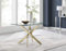 Moderna mesa de comedor minimalista de cristal con patas de metal dorado, mesa de comedor de 4 plazas