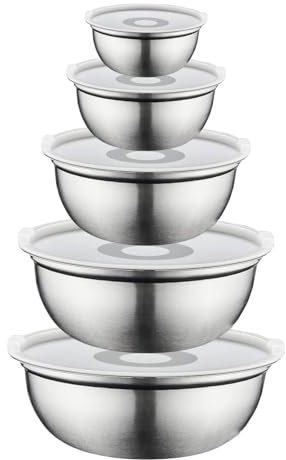Mixing Bowls Set of 5, Stainless Steel Mixing Bowls with Lids, Metal Nesting Bowls for Baking, Cooking, Prepping & Food Storage
