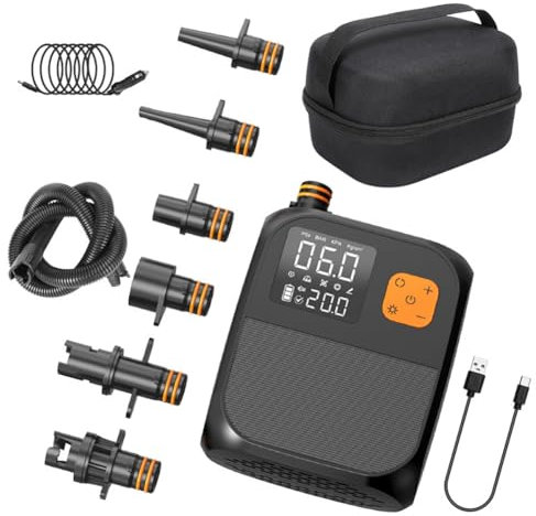 Surluoen Pompa Ad Aria Elettrica Pompa A Compressore da 80 W Batteria Ricaricabile da 8000 mAh Gonfiatore per SUP Paddle Board Surf Barca Kayak