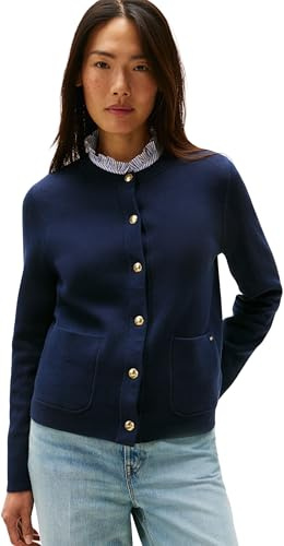 Tommy Hilfiger Women's Cotton Jersey Reversible Cardigan with Button Placket, Blue (Br STP Navy/Dark Night Navy), L