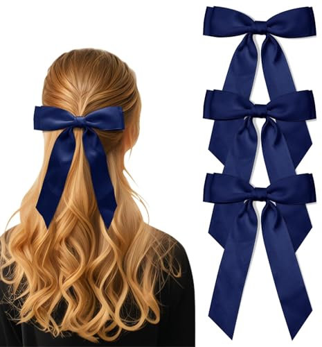 Hebterrka Nœud Pour Cheveux En Tissu De Haute Qualité, Grand Nœud Double Couche Bleu Avec Pince À Cheveux, Élégante Pince À Cheveux Bleue Pour Femmes, Parfait Pour Différentes Occasions