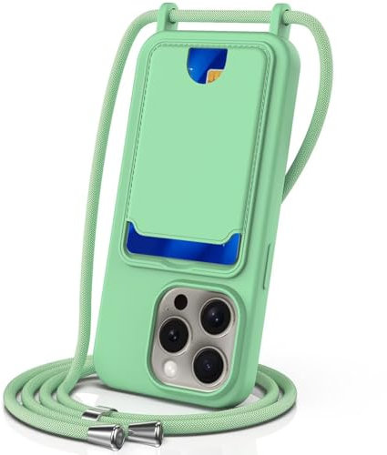 SLWYF Compatible with iPhone 12 Pro Max Crossbody with Card, Liquid Silicone Phone Case with Adjustable Lanyard Neck Strap Ultra Slim Fit Shockproof Wallet Cover for iPhone 12 Pro Max, Green