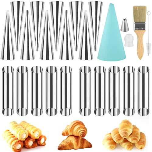 ZDNT 12 Stück Cannoli Form Röhrchen,Cannoli Molds,Cannoli Backform,Schillerlockenform,Formen Spiral-Croissant,Cannoli Backform Cream Horn für Cannoli-Röhren Hörnchen (23 Pcs)