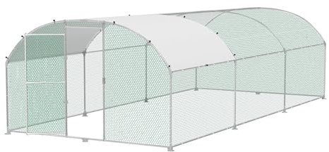 XMTECH Hühnerstall Metall Freilaufgehege Freigehege, Geflügelstall Kleintiere, Verzinkter Stahlrahmen mit PE Dach, Bogenaufsatz 3x6m
