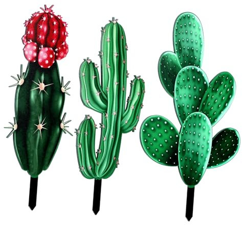 HEMOTON 3piezas Estacas Cactus Jardín Decoración Exterior Letrero Cactus Realista Acrílico