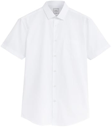 NEXT Herren Standard Pflegeleichtes Hemd – Slim Fit, Kurzarm Weiß 44