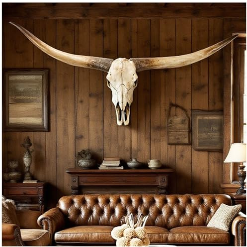 Handgefertigte 178cm Schwarz & Knochen Faux Longhorn Schädel Wand-Skulptur, Realistische Faux Ochsenkopf, mit komplizierten Detaillierung, Southwestern und Western Home Decor,Braun