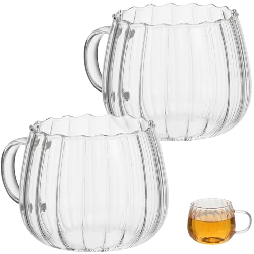 VANZACK Lot de 2 tasses à café en verre transparent avec anse - 350 ml - Pour boissons chaudes, petit-déjeuner, lait, soupe