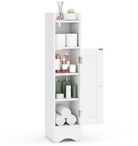 Multigot Bathroom Floor Cabinet, Freestanding Slim Storage Cupboard with Adjustable Shelves & Compartment, Narrow Toilet Paper Storage Organizer for Bathroom Entryway (2 Adjustable Shelves, White)