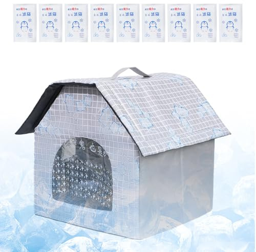 Rrlihjgu Cooling Dog House,Cat Air Conditioner House - Folding Bed with 9 Ice Packs Waterproof for Four Seasons Large Breed Pet Crate Puppy Indoor Floor
