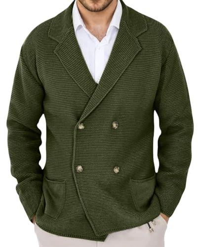 Cardigan da uomo a doppio petto leggero a maglia con bottoni, vestibilità normale, invernale, maglione a doppio petto a maglia fine