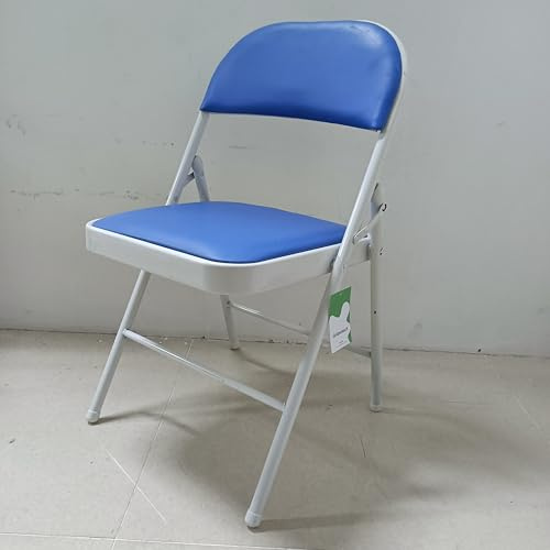 Gepolsterter Klappstuhl in Blau und Weiß, gepolsterter Sitz und Rückenlehne, Stahlrahmen, perfekt für Büro, Zuhause, Veranstaltungen im Freien, bequeme Sitzlösungen