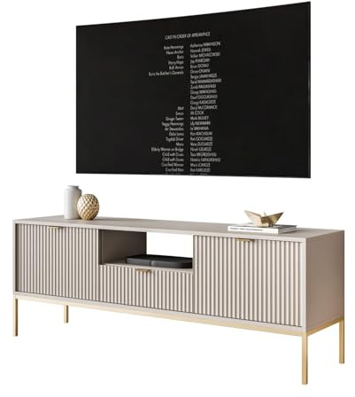 Lookway TV-Schrank Cortado Gold RTV154 – stilvoller TV-Unterschrank mit Schublade, Ablagefächern und geriffelten Fronten, goldfarbenes Metallgestell, 154×56×39 cm (Kaschmir)