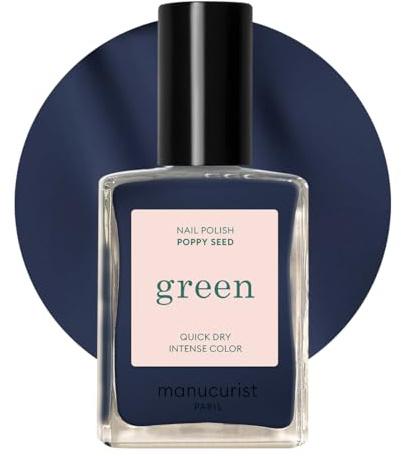 Manucurist Green Poppy Seed Intense Black Natural Nail Polish | Long lasting nail polish and Quick dry nail varnish with classic manicure effect. Vegan, 9-free, plant-based, 15 ml
