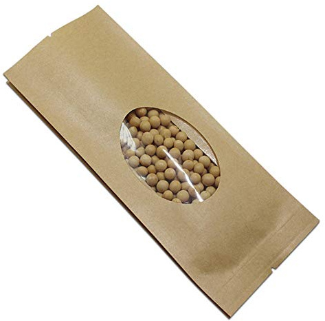 350Pcs / Lot Kraft Paper Open Top Plastique Transparent Window Soufflet poche de grain de café Emballage sacs en papier alimentaires Side Gousset Sac(9x25and6cm)