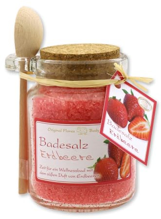 Florex Badesalz Erdbeere mit Schafmilch im dekorativen Glas mit Holzlöffel 300 g