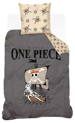 SAHINLER créateur d'univers One Piece Bettbezug Vogue Merry – 100 % Baumwolle (Grau, 140 x 200 cm)