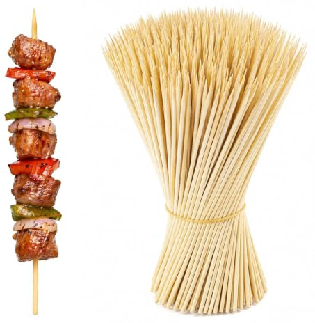160 Pièces Batonnet en Bois, 25 cm x 4 mm Pics en Bois, Pics en bambou | Baguette Naturel, pour amuse-bouches, fruits, cocktails, brochettes, grillades, barbecues