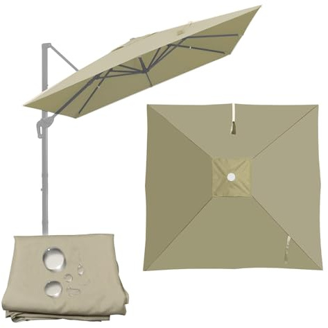 Grandes Baldacchino Di Ricambio 8 Stecche Telo Di Rechange Per Ombrellone A Sbalzo, Protezione UV50+, Antipioggia, Grigio Kaki Bianco, Quadrato Vela Copertura Di Sostituzione(Light khaki,3X4m)