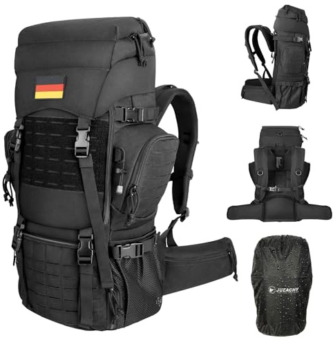Jueachy Wanderrucksack Rucksack Herren 50L Wasserdicht mit Regenschutz | Reiserucksack Groß Wander Rucksäcke Militär Taktische Molle Rucksack CampingRucksack Travel Backpack Outdoor Trekkingrucksack