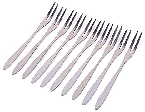 HornTide 12-Piece Tasting Forks Set 2 Tines Appetizer Fork for Dessert Fruit Salad Stainless Steel Mirror Polishing 5.3-Inch 13.5cm