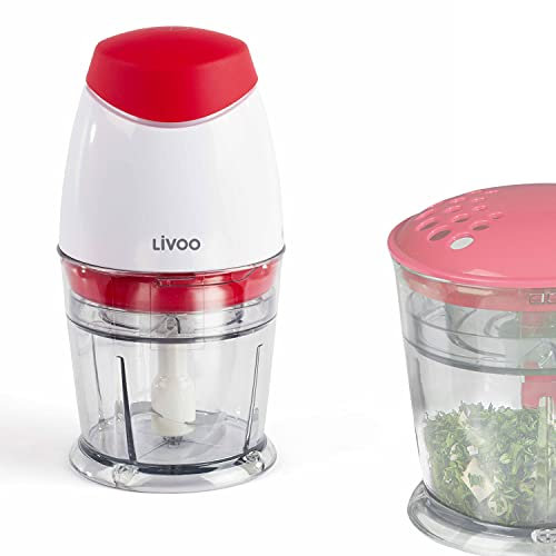 Elektrischer Multi Zerkleinerer Edelstahl Hackmesser Mixer Zerhacker Kräuter Multifunktionszerhacker (Zwiebel-Häcksler, 250 ml Schüssel mit Streudeckel, 160 Watt, Rot Weiß)