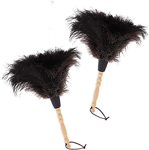 Midoneat Natural Black Ostrich Feather Duster, for Cleaning，2 Packs