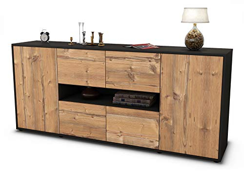 Stil.Zeit Sideboard Farina, Korpus anthrazit matt, Front Holz-Design Pinie (180x79x35cm) Push-to-Open Technik