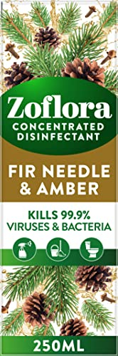 Zoflora Fir Needle & Amber Concentrated Multipurpose Disinfectant Liquid, Antibacterial Multi-surface Cleaner, Pet-Friendly, Kills 99,9% of Bacteria & Viruses, 1 x 250ml